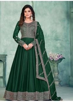 Dark Green Designer Party Wear Art Silk Anarkali Suit