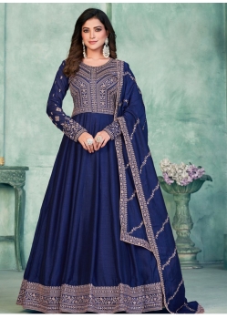 Royal Blue Designer Party Wear Art Silk Anarkali Suit