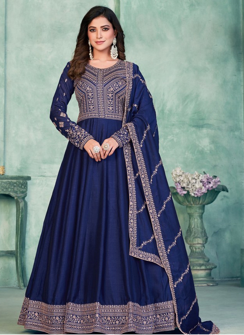 Royal Blue Art Silk Anarkali Suit - AS2022