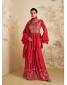 Red Traditional Function Wear Chinon Silk Salwar Suit