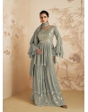 Silver Traditional Function Wear Chinon Silk Salwar Suit