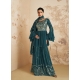 Teal Blue Traditional Function Wear Chinon Silk Salwar Suit