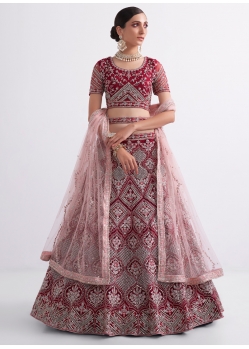 Maroon Designer Heavy Embroidered Net Bridal Wear Lehenga Choli