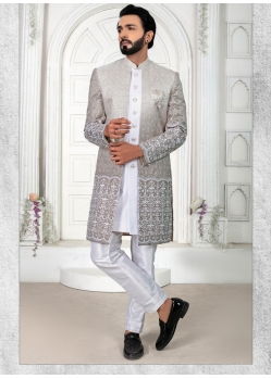 White Premium Readymade Designer Indo Western Sherwani