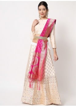Light Beige Latest Designear Party Wear Banarasi Silk Jacquard Lehenga Choli