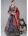 Navy Blue Latest Designear Party Wear Banarasi Silk Jacquard Lehenga Choli