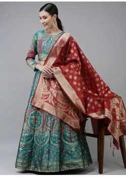 Teal Blue Latest Designear Party Wear Banarasi Silk Jacquard Lehenga Choli