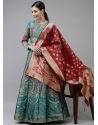 Teal Blue Latest Designear Party Wear Banarasi Silk Jacquard Lehenga Choli