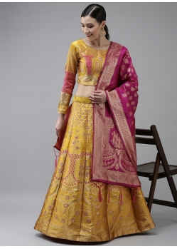 Yellow Latest Designear Party Wear Banarasi Silk Jacquard Lehenga Choli