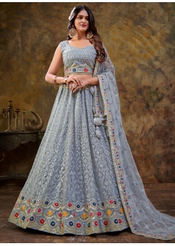 Aqua Grey Ravishing Designer Wedding Wear Lehenga Choli