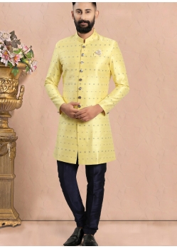 Light Yellow Premium Readymade Designer Indo Western Sherwani