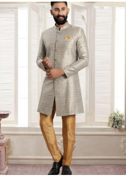 Silver Premium Readymade Designer Indo Western Sherwani