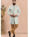 Aqua Grey Premium Readymade Designer Indo Western Sherwani