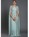 Aqua Grey Alluring Ready To Wear Stitched Designer Wedding Wear Sari With Shrug