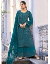 Teal Blue Designer Party Wear Glory Silk Palazzo Suit
