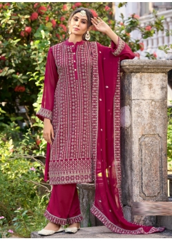 Rose Red Designer Party Wear Glory Silk Palazzo Suit