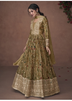 Mehendi Designer Party Wear Pure Organza Silk Anarkali Suit