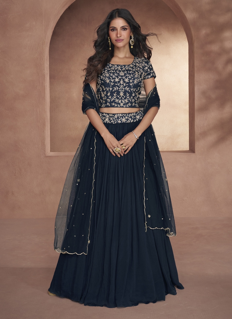 Navy Blue Ravishing Designer Wedding Wear Lehenga Choli