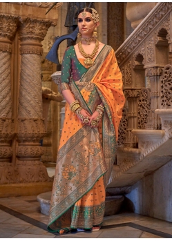 Orange Traditional Designer Wedding Wear Sari