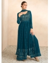 Teal Blue Designer Wedding Wear Blooming Georgette Palazzo Suit