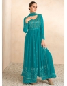 Turquoise Designer Wedding Wear Blooming Georgette Palazzo Suit