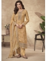 Mustard Designer Wedding Wear Pure Viscose Dola Jacquard Palazzo Suit