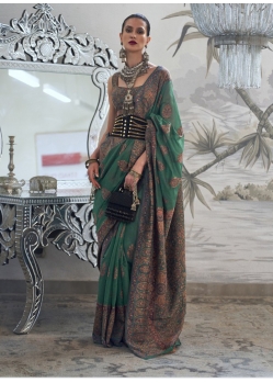 Dark Green Traditional Designer Wedding Wear Sari