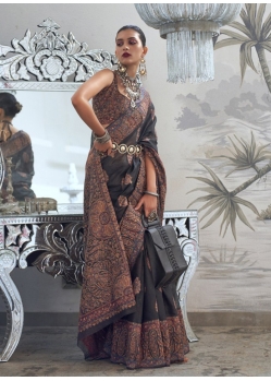 Dark Grey Traditional Designer Wedding Wear Sari