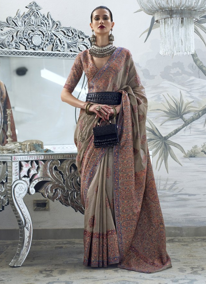 Taupe Traditional Designer Wedding Wear Sari