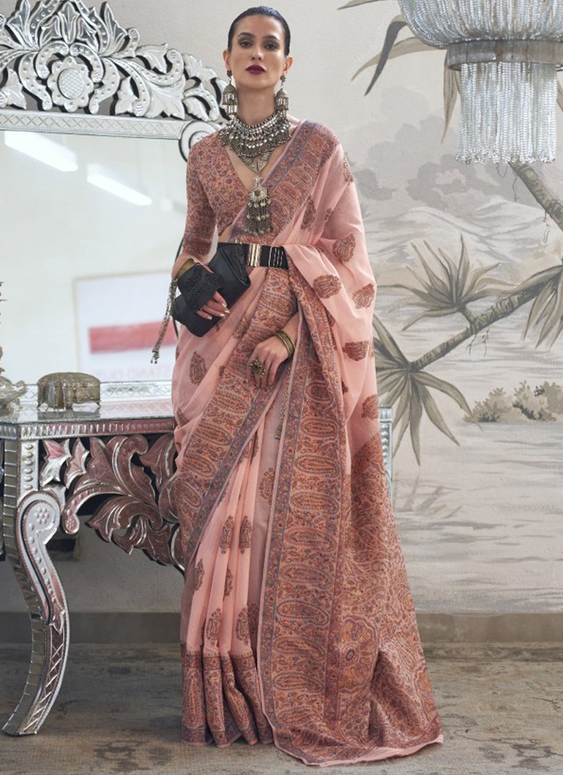 Peach Traditional Designer Wedding Wear Sari