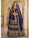 Royal Blue Designer Heavy Embroidered Velvet Bridal Wear Lehenga Choli