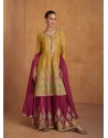 Mustard Readymade Designer Party Wear Real Chinon Palazzo Suit