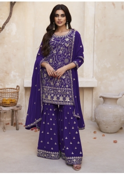 Violet Designer Wedding Wear Real Georgette Palazzo Suit