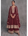 Maroon Designer Wedding Wear Pure Viscous Palazzo Suit