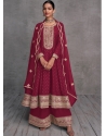 Rose Red Designer Wedding Wear Pure Viscous Palazzo Suit