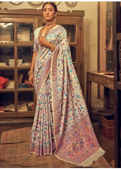 Off White Traditional Designer Wedding Wear Sari