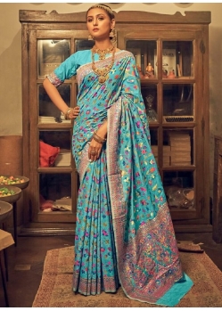 Turquoise Traditional Designer Wedding Wear Sari