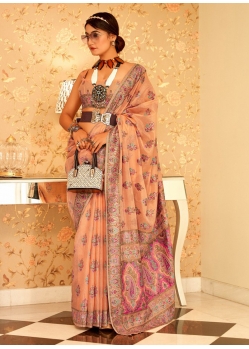 Light Orange Traditional Designer Wedding Wear Sari