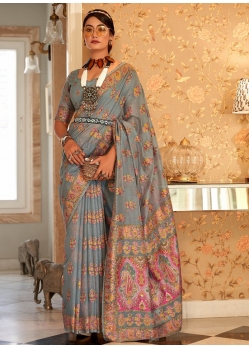 Grey Traditional Designer Wedding Wear Sari