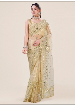 Gold Stylish Designer Wedding Wear Sari