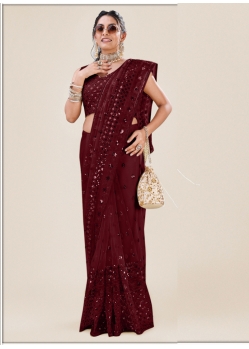 Maroon Stylish Designer Wedding Wear Sari