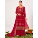 Rose Red Designer Wedding Wear Blooming Georgette Palazzo Suit