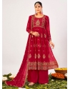 Rose Red Designer Wedding Wear Blooming Georgette Palazzo Suit