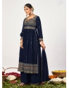 Navy Blue Designer Wedding Wear Blooming Georgette Palazzo Suit