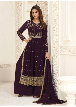 Purple Designer Wedding Wear Georgette Palazzo Suit