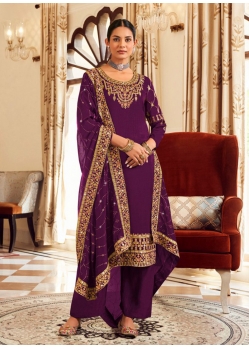 Purple Designer Wedding Wear Pure Vichithra Palazzo Suit