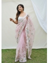 Baby Pink Stylish Designer Organza Party Wear Sari