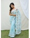 Sky Blue Stylish Designer Organza Party Wear Sari