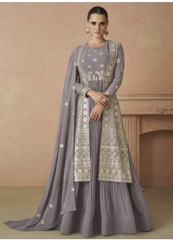 Grey Designer Party Wear Real Georgette Anarkali Suit