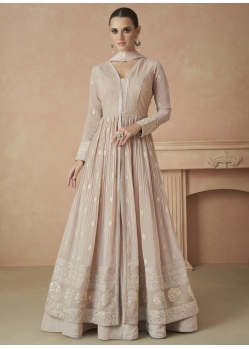 Light Beige Designer Party Wear Real Georgette Anarkali Suit